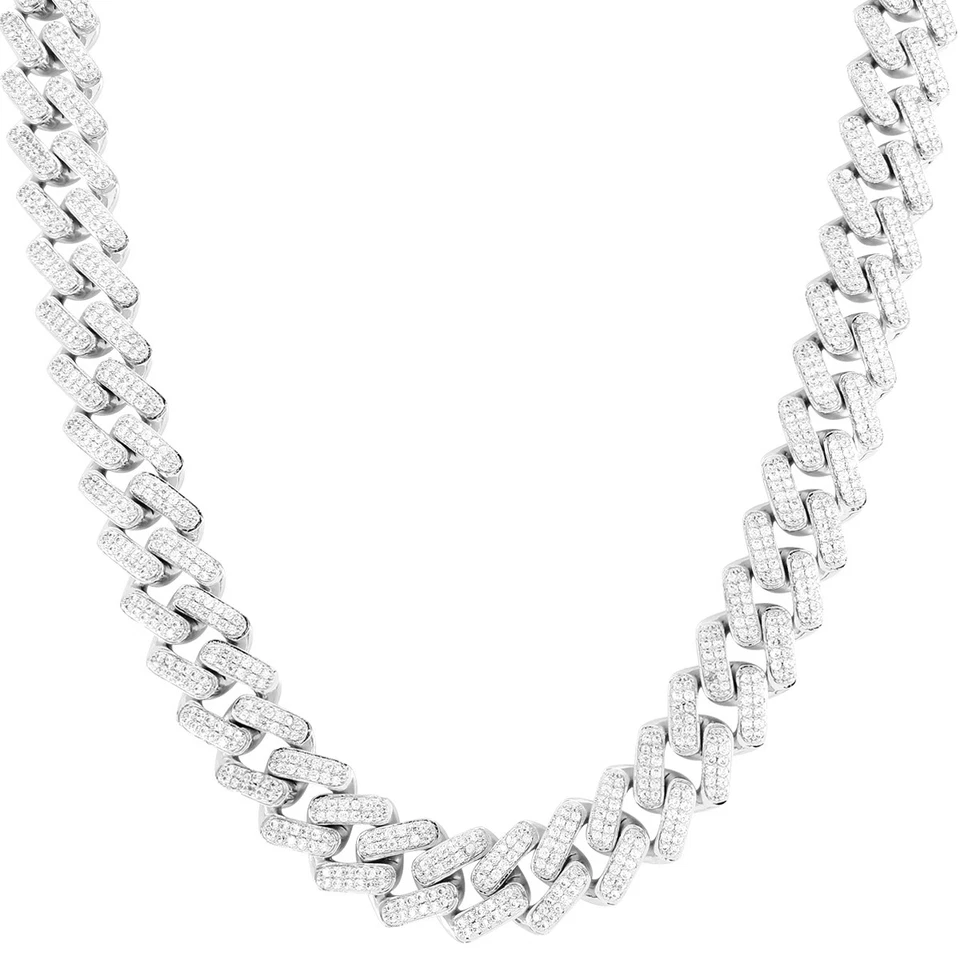 Juego de micro pavé de circonita cúbica grueso chapado en oro de 14K para hombre Bling Miami Cuban Squaure Link Foto 2 de 4