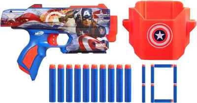 Nerf Marvel Captain America Dart Blaster, 10 Elite Darts, Holster