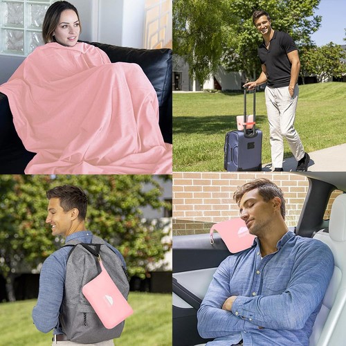 BlueHills Travel Blanket Pillow Compact Lightweight Pocket Size