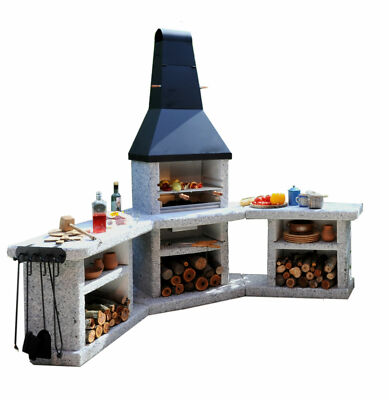 Wellfire Grill-Außenküche TOSKANA Quatro 4 in 1 Grau-Weiß Stahl 216x188x73cm 90°