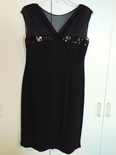 EVAN -PICONE LADIES LOVELY BLACK EVENING DRESS-8-SHEER UPPER/SEQUINS-WORN ONCE