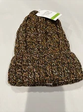 TIME AND TRU Marled Brown/Orange Beanie Faux Fur Lined Hat One Size
