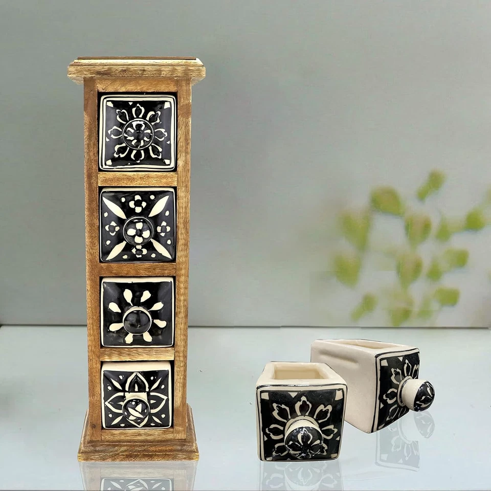 Hand-Crafted Chest Tower with 4 Ceramic Drawers for Table Top Décor Item 1 Pcs - Image 3 of 4