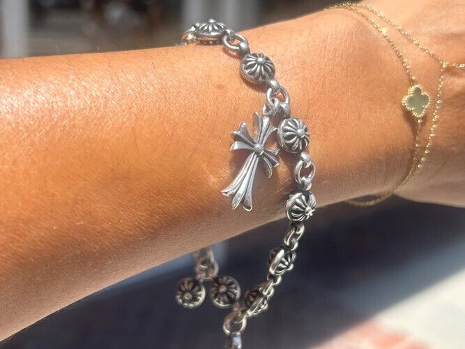 Sterling Silver Chrome Hearts Cross Ball Tiny Cross Bracelet Sterling Silver Chrome Hearts Cross Ball Tiny Cross Bracelet