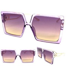 Oversize Exaggerated Vintage Retro Style SUNGLASSES Big Square Purple Gold Frame