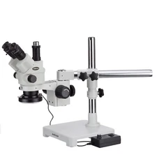 3.5X-45X Simul-Focal Stereo Lockable Zoom Microscope on Single Arm Boom Stand +