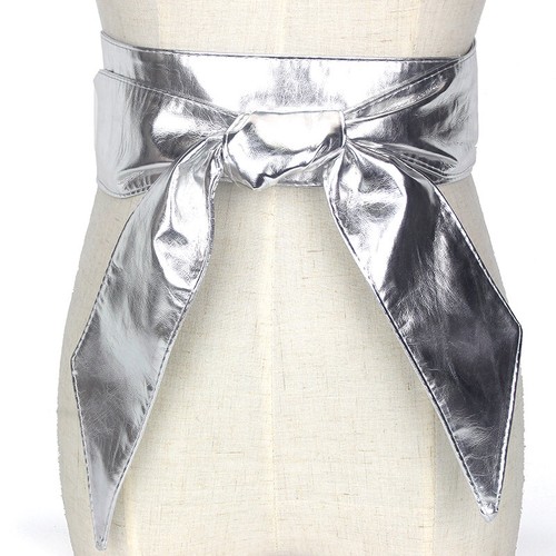 Women's Shiny Faux Leather Car Tie Wrap Belt Dress Lace Up - Picture 7 of 12