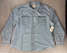 Wrangler Men's Iconic Denim Regular Fit Snap Shirt - Light Wash Denim Size 2XL