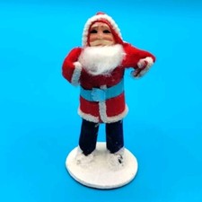 Vtg Composite Face Santa Claus Felt Cardboard Cotton Beard Mini Figurine Japan