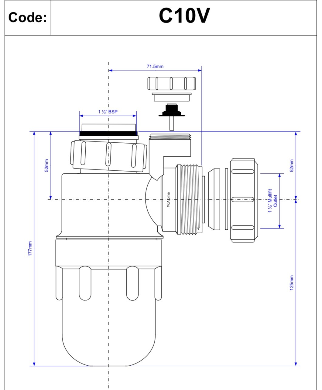 McAlpine C10V 1 1/2" Anti Syphon Bottle Trap Sink Basin Kitchen