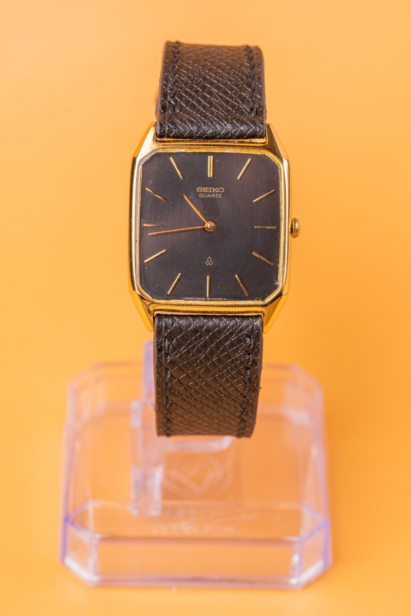 Seiko 5930-5460 Black Dial Gold Plated Tank Case 35x28mm Mens