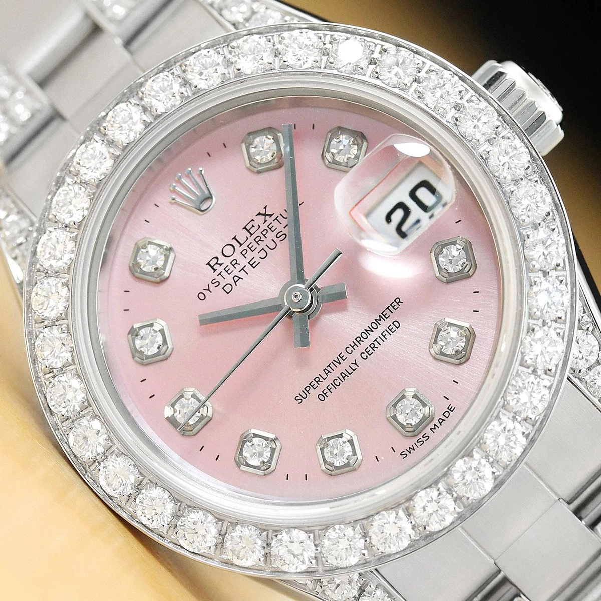ROLEX LADIES DATEJUST 79160 PINK DIAL 1.1 CT BEZEL 18K GOLD STEEL DIAMOND WATCH
