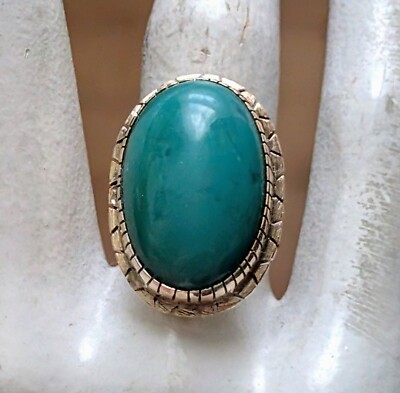 LARGE Vintage Native American 14K Yellow Gold Turquoise Statement RING 11.3 g.