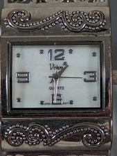 Vivani MOP Dial Silver Tone Hinge Bangle Bracelet Band Watch
