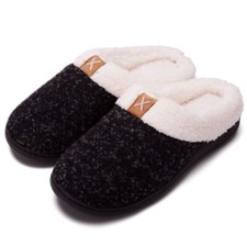 Slippers Memory Foam Fuzzy Wool House Shoes Indoor Outdoor Anti-Skid Rubber