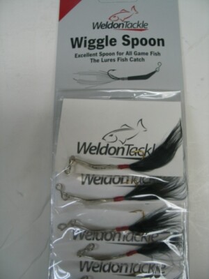 NEW 1 Dozen Weldon Tackle Wiggle Spoon Lures 1 1/4'' Silver Spoon/Black Tail