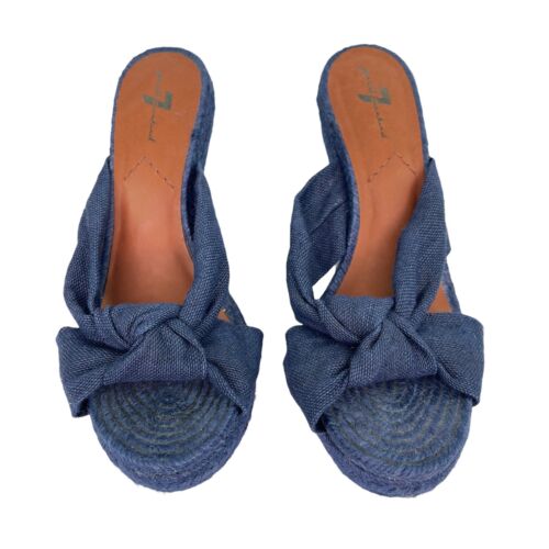 7 For All Mankind Blue Denim Espadrille Wedges Sandals Open Toe Sz Womens 7.5 M - Picture 3 of 9