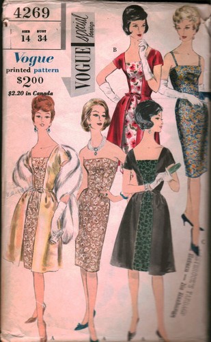 4269 Vintage Vogue Sewing Pattern Misses 1950s One Piece Dress Redingote 14 OOP