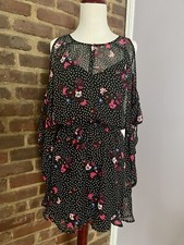 EXPRESS floral polka dot black pink open tie sleeve dress XS
