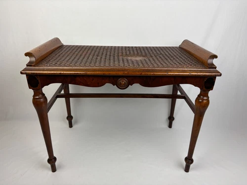 Vintage French Provincial Style Caned Vanity Bench Piano Stool 25" x 15