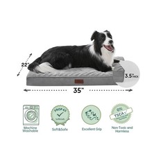 35in Gray Orthopedic Bed For Large Dog, Egg Crate Foam Waterproof Washable Cover