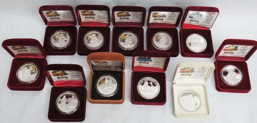 11 SILVER WALT DISNEY'S SNOW WHITE ANNIVERSARY SET PROOF 1oz ROUND BOX COA