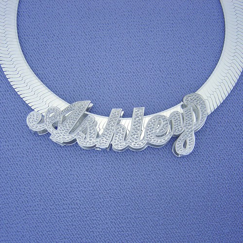 Silver 3D Personalized Name Herringbone 