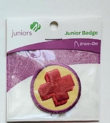 Girl Scouts Junior Badge Patch FIRST AID #61309 Round Yellow Cross Juniors NIP