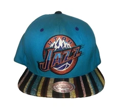 Mitchell & Ness Hardwood Classics Utah Jazz SnapBack Hat Striped Bill