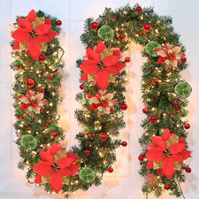 2.7M/ 9FT Christmas Garland,Christmas Garland with Lights, and Berries and Balls