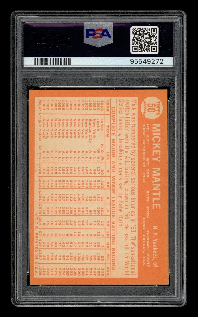 1964 Topps Set-Break # 50 Mickey Mantle PSA 6 EX-MT view 2