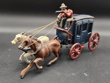 Vintage metal toy. Johillco Wild West Stagecoach Set With Driver And Shotgun 