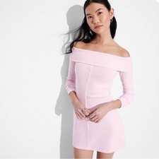 Wild Fable Off The Shoulder Ribbed Button Front Mini Dress Pink XL