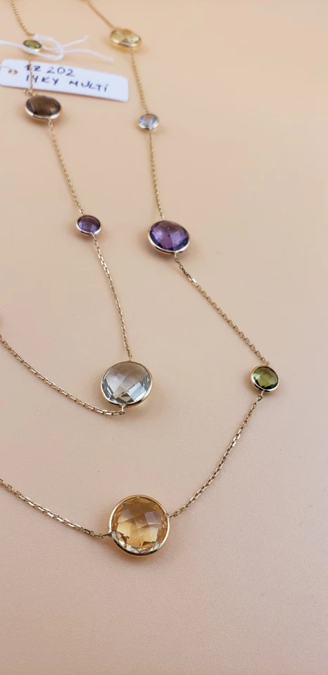 Collar Oro Amarillo 14k Con Genuino Collar Multicolor Briolet 10mm Redondo. Foto 3 de 4