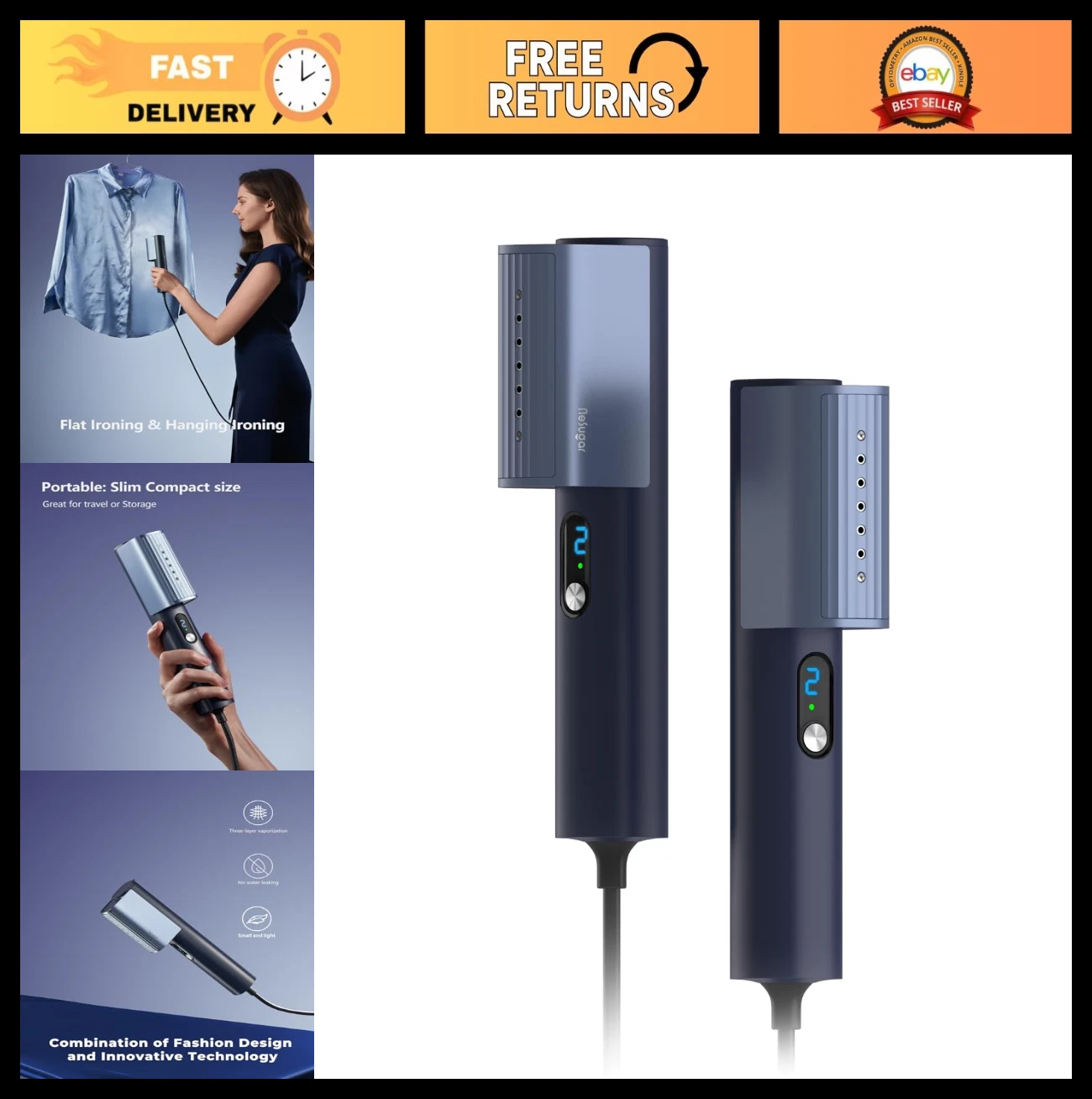 Smart Handheld Clothes Steamer - Lightweight, Dual Steam Modes, Travel & Home Us