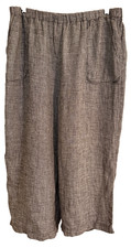 Chico's Wide Leg Linen Crop Pant Brown White Heathered Pull On Boho Sz 3 XL A23