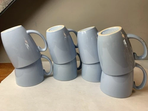 Vintage Corelle Light Sky Blue Set Of 8 Coffee/Tea Stonewear Mugs/ Pristine