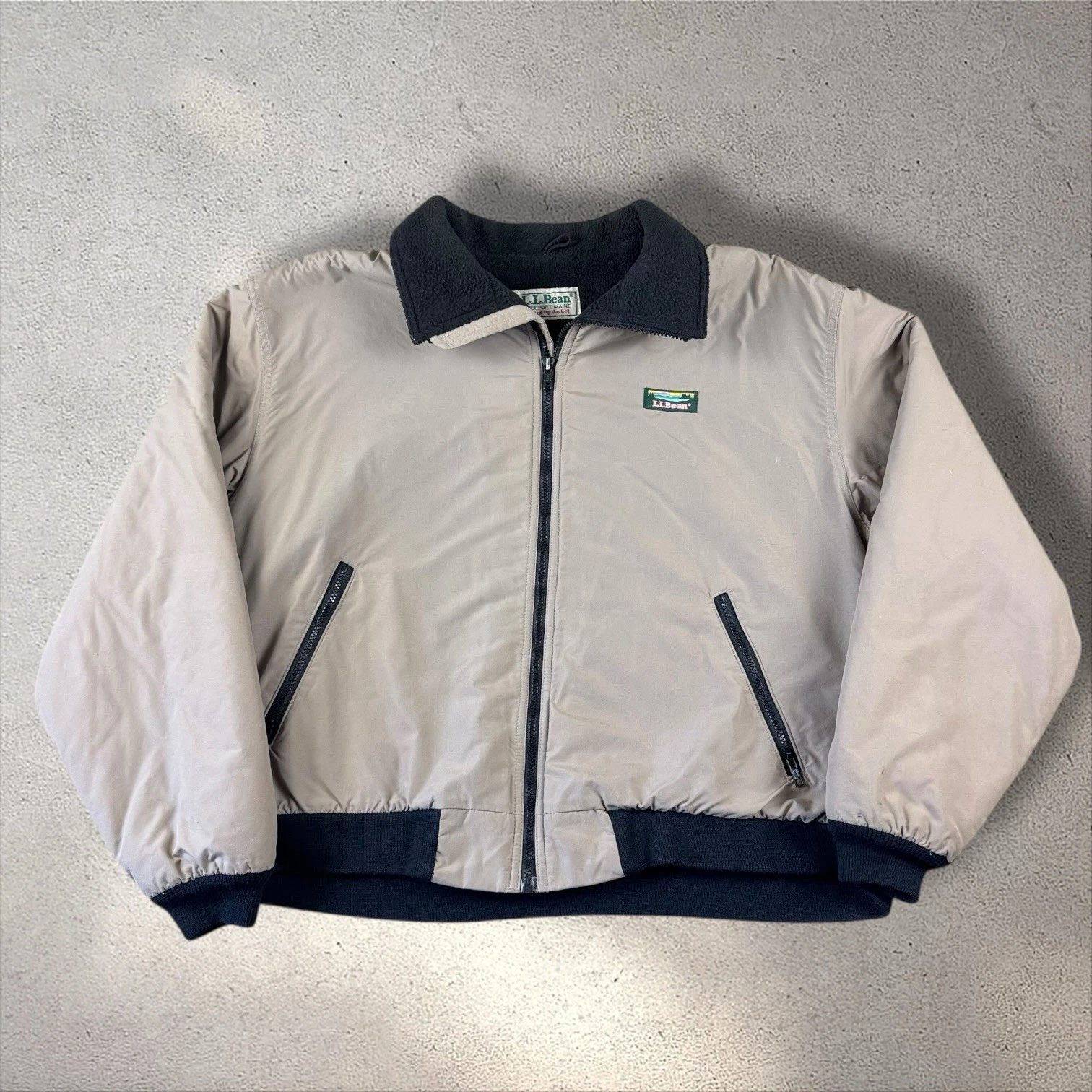 LL Bean Warm-Up Bomber Jacket Men's XL Beige Fleece Lined Pockets
