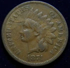 1874 INDIAN HEAD CENT PENNY, GRADE: VG+, VERY GOOD +, SEMI-KEY DATE, OBV SCRAPE