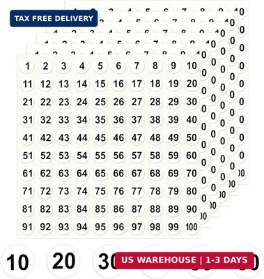 Number Stickers 1-100, 2500 PCS Vinyl Consecutive Self-Adhesive Small Round Labe