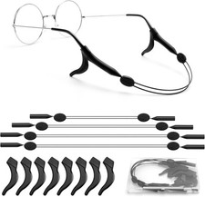 4pcs Adjustable Glasses Strap, Anti-Slip Eyeglass Straps and Ear Large, Black