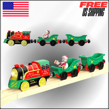 Electric Train Set for Wooden Tracks, Battery Powered with Lights  Sounds