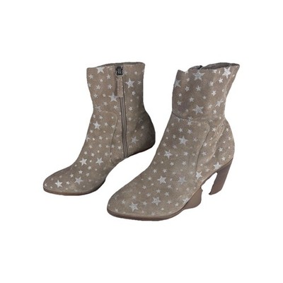 Steve Madden Women s Western Ankle Boots 9 Suede Taupe Silver Star Block Heel
