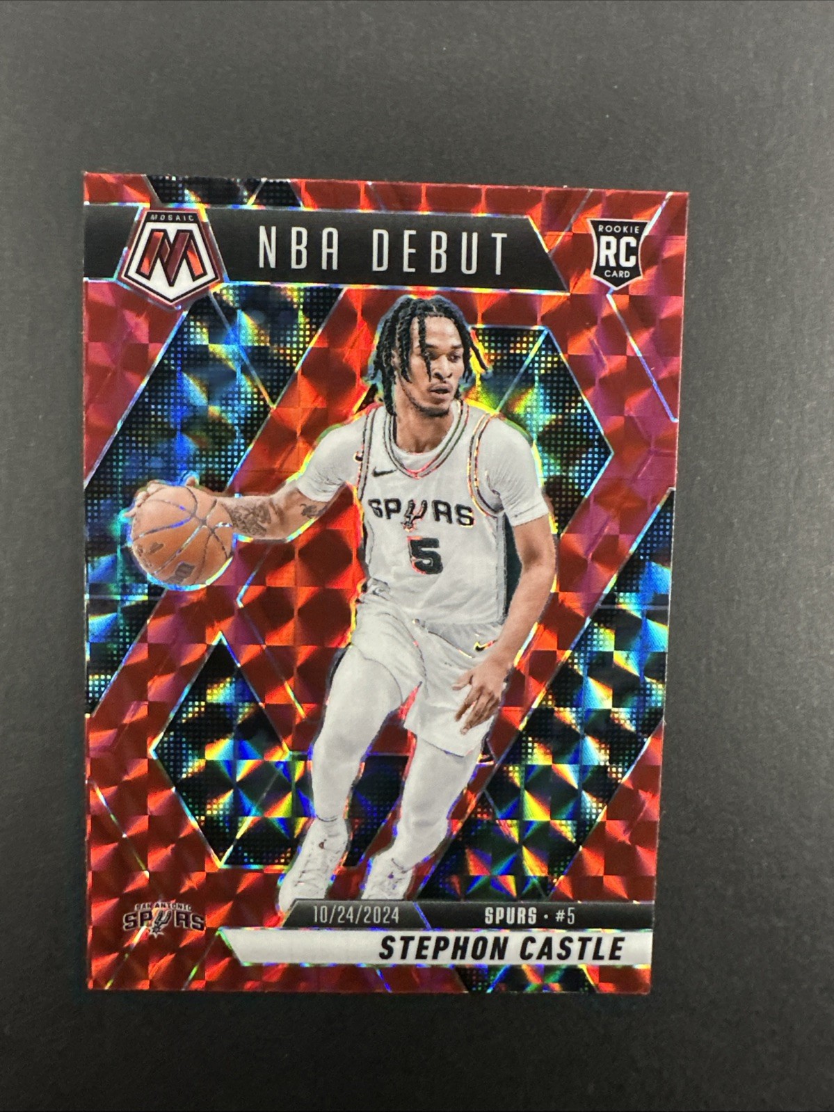 2024-25 Panini Mosaic Stephon Castle NBA Debut Red Mosaic RC Spurs