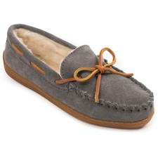 Women's Suede Pile Lined Hardsole Slippers Charcoal