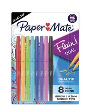 Paper Mate Flair DUAL Felt Tip Pens, Brush and Medium Tips, 8 Count