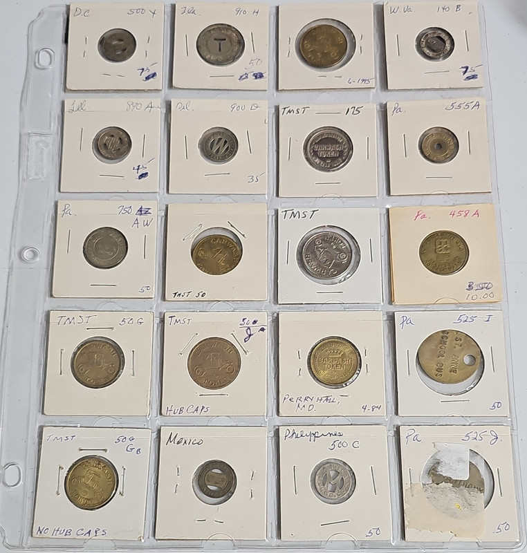 Car Wash Lot of 20 in 2x2 Holders, Brass, Circulated, Mixed Designs Set#2