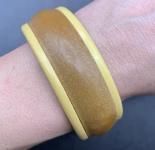 Two Tone Faux Wood Bangle Bracelet Plastic Brown Boho Chunky Mod 7.75 Inch