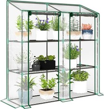 3-Tier Lean-To Mini Greenhouse with Plastic Cover – Portable Indoor Garden