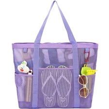 Fammart Mesh Beach Bag with Zipper for Women, Large Beach Tote Sandproof Toys...